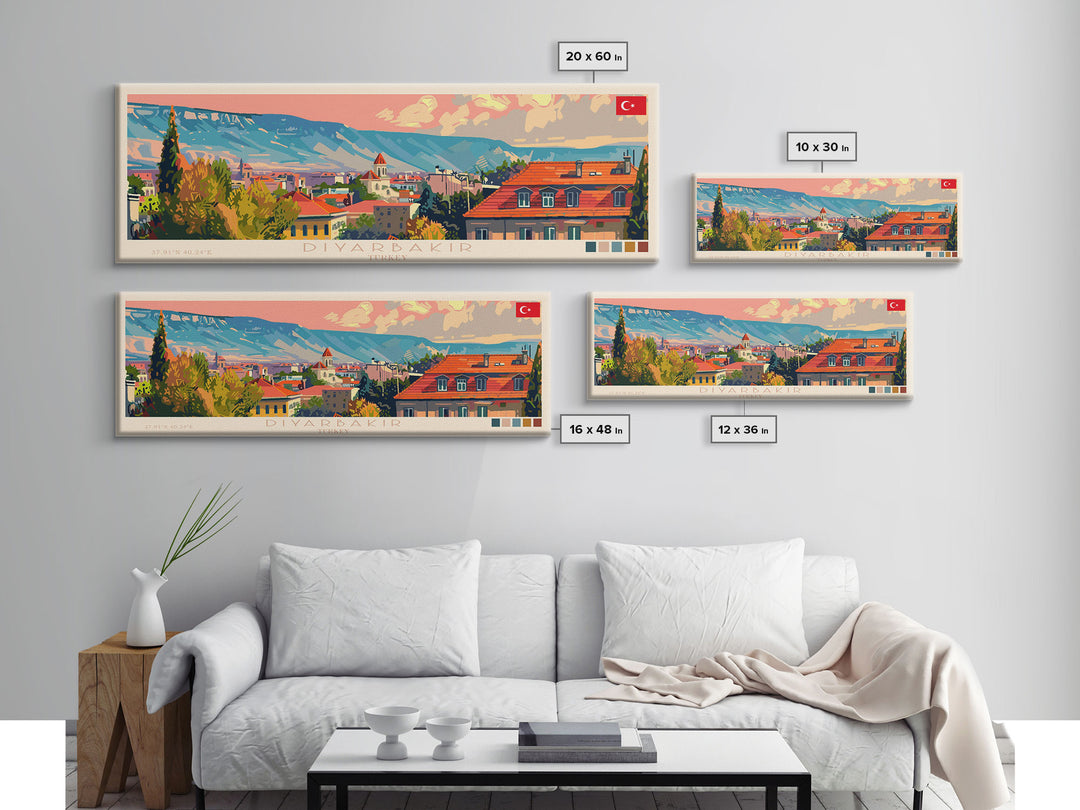 Diyarbakr Turkey Panoramic Travel Poster, Framed Canvas Print or Metal Wall Art, Travel Art, Home Decor, Panoramic Painting, Midcentury Art