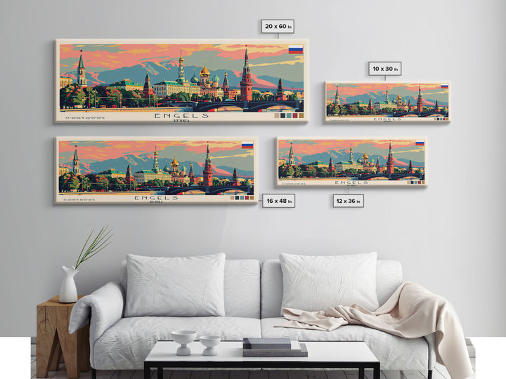 Engels Russia Panoramic Travel Poster, Framed Canvas Print or Metal Wall Art, Travel Art, Home Decor, Panoramic Painting, Midcentury Art