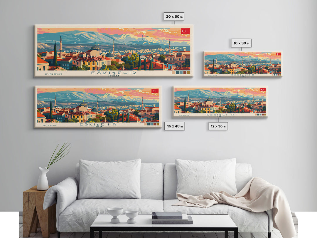 Eskisehir Turkey Panoramic Travel Poster, Framed Canvas Print or Metal Wall Art, Travel Art, Home Decor, Panoramic Painting, Midcentury Art