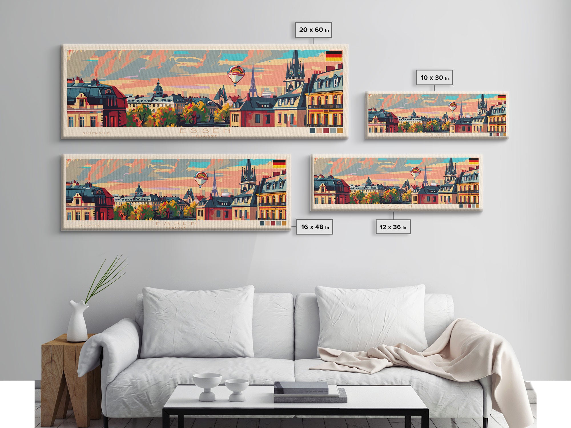 Essen Germany Travel Print Wall Art, Panoramic City Art, Travel Art, Wall Decor, Vacation Gift, Framed Canvas Print Or Metal Art