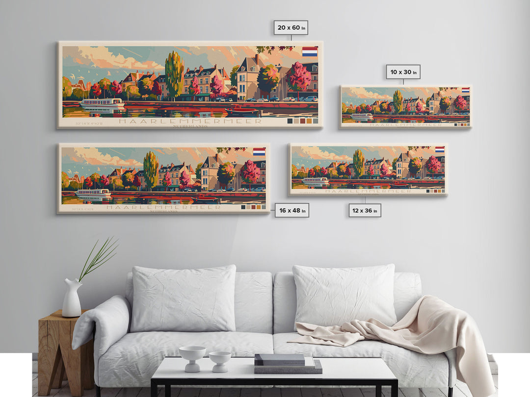 Haarlemmermeer Netherlands Panoramic Travel Poster, Framed Canvas Print or Metal Wall Art, Travel Art, Home Decor, Panoramic Painting, Midcentury Art