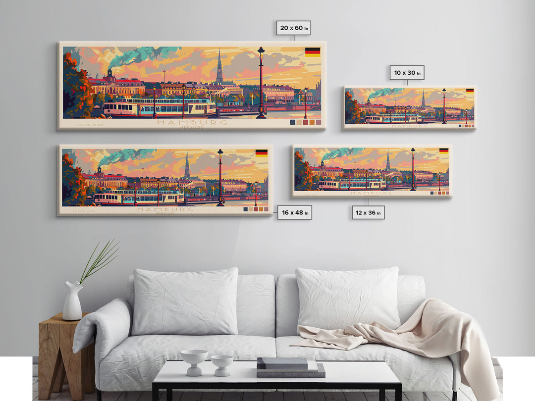 Hamburg Germany Travel Print Wall Art, Panoramic City Art, Travel Art, Wall Decor, Vacation Gift, Framed Canvas Print Or Metal Art