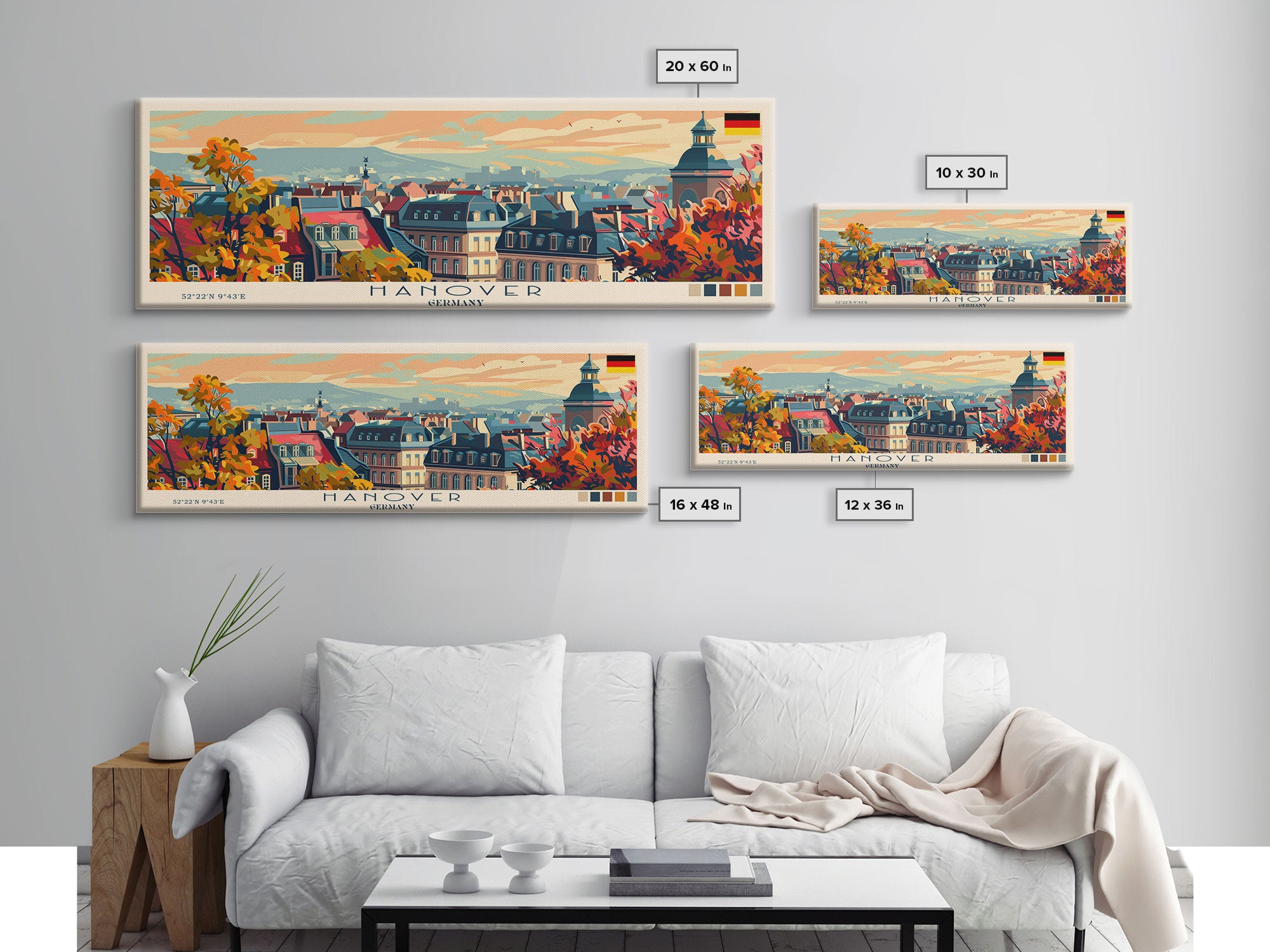 Hanover Germany Panoramic Travel Poster, Framed Canvas Print or Metal Wall Art, Travel Art, Home Decor, Panoramic Painting, Midcentury Art