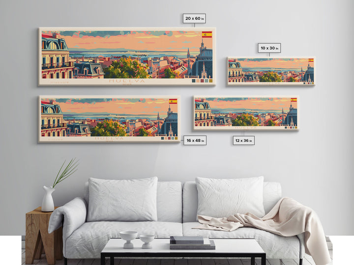 Huelva Spain Panoramic Travel Poster, Framed Canvas Print or Metal Wall Art, Travel Art, Home Decor, Panoramic Painting, Midcentury Art