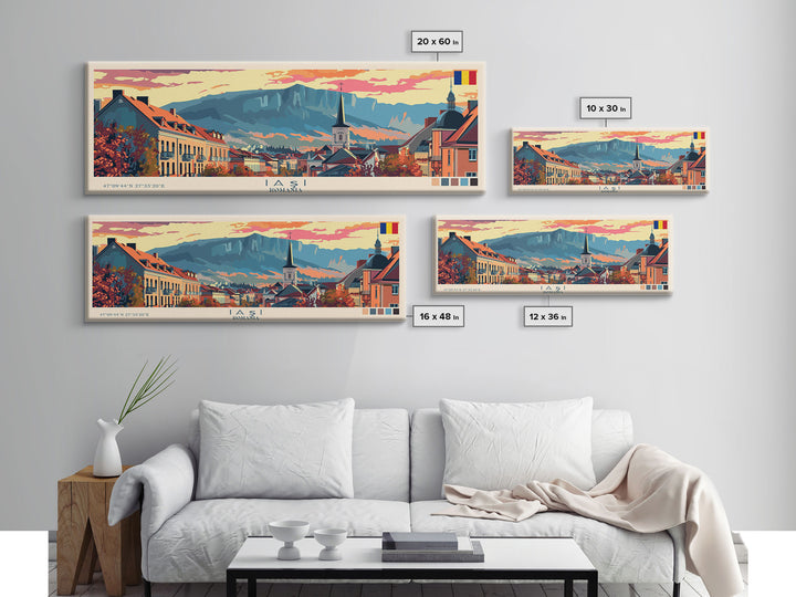 Iași Romania Wall Art, Panoramic Travel Poster, Panoramic Framed Canvas Print, City Wall Art, Wall Hanging Home Decor, Travel Art