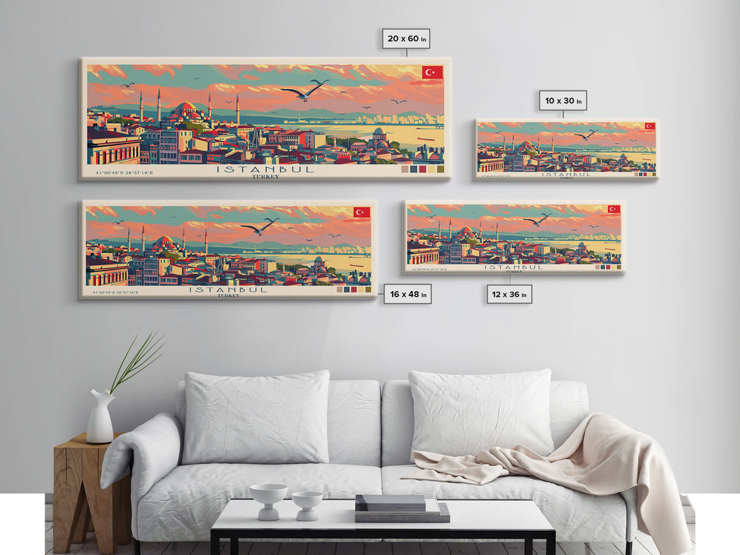 Istanbul Turkey Travel Print Wall Art, Panoramic City Art, Travel Art, Wall Decor, Vacation Gift, Framed Canvas Print Or Metal Art