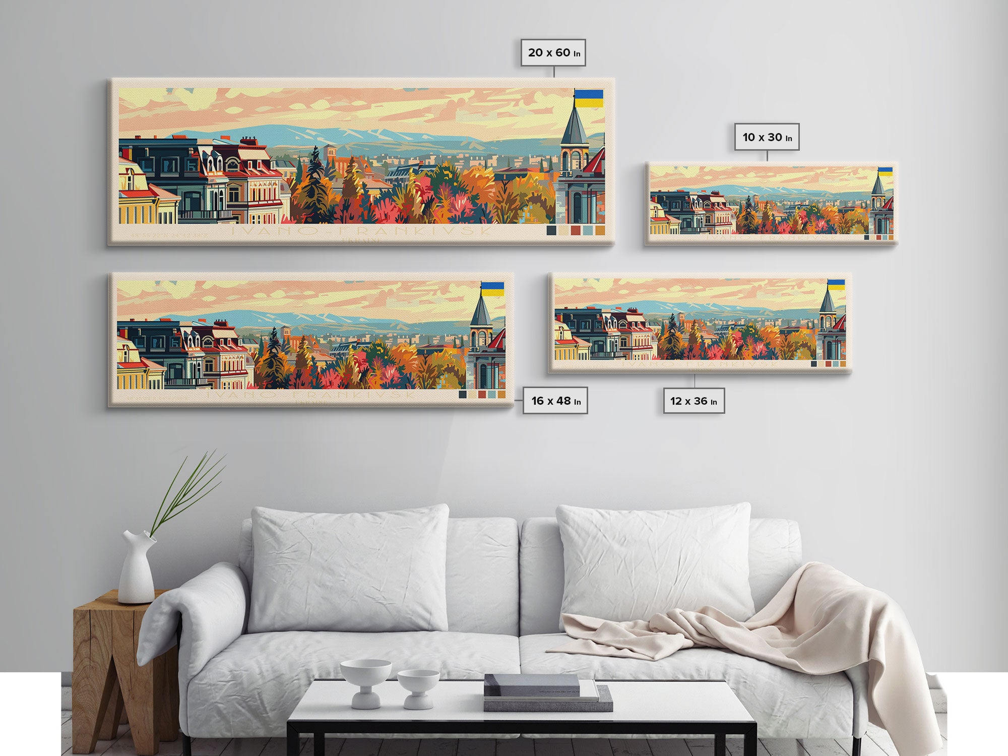 Ivano Frankivsk Travel Art, City Art, Framed Canvas Print or Metal Wall Art, Europe Travel Poster, Panoramic Wall Art, Extra Wide Wall Art