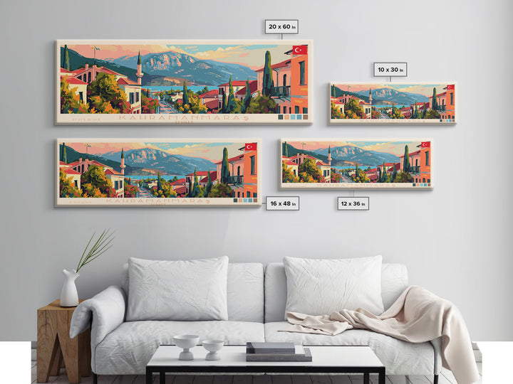 Kahramanmaras Turkey Panoramic Travel Poster, Framed Canvas Print or Metal Wall Art, Travel Art, Home Decor, Panoramic Painting, Midcentury Art