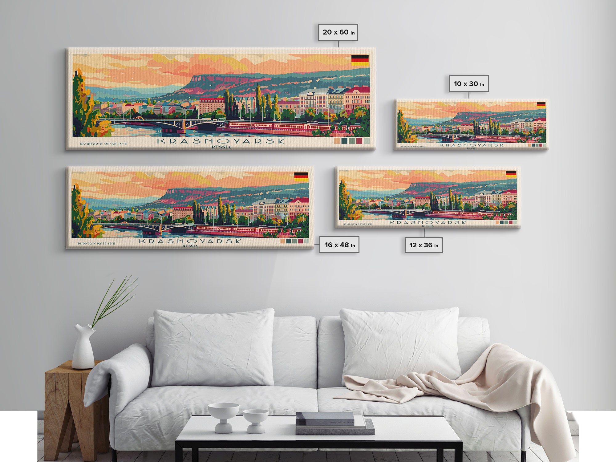 Krasnoyarsk Russia Travel Art, City Art, Framed Canvas Print or Metal Wall Art, Europe Travel Poster, Panoramic Wall Art, Extra Wide Wall Art