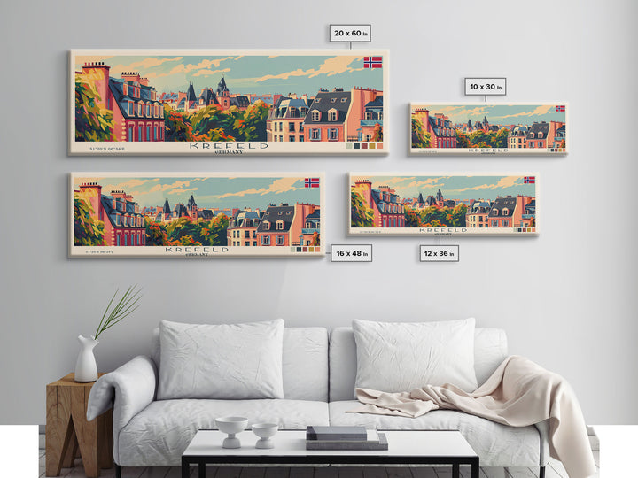 Krefeld Germany Panoramic Travel Poster, Framed Canvas Print or Metal Wall Art, Travel Art, Home Decor, Panoramic Painting, Midcentury Art