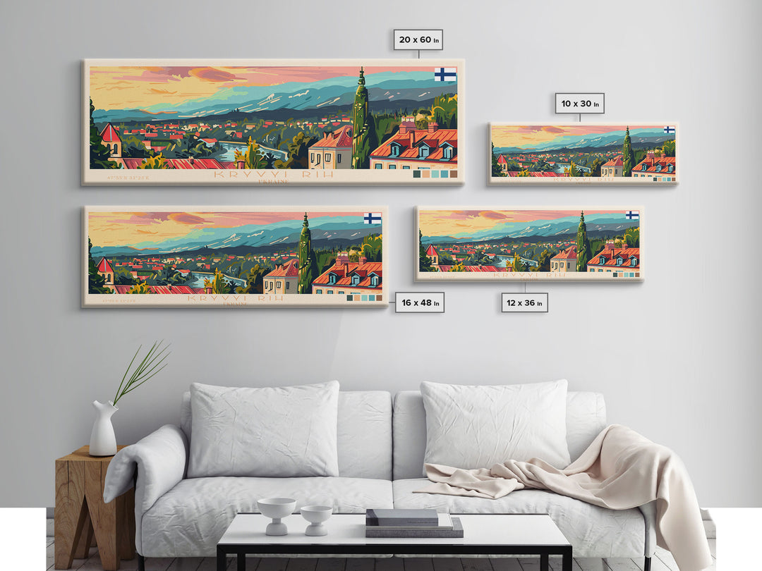 KryvyiRih Ukraine Panoramic Travel Poster, Framed Canvas Print or Metal Wall Art, Travel Art, Home Decor, Panoramic Painting, Midcentury Art