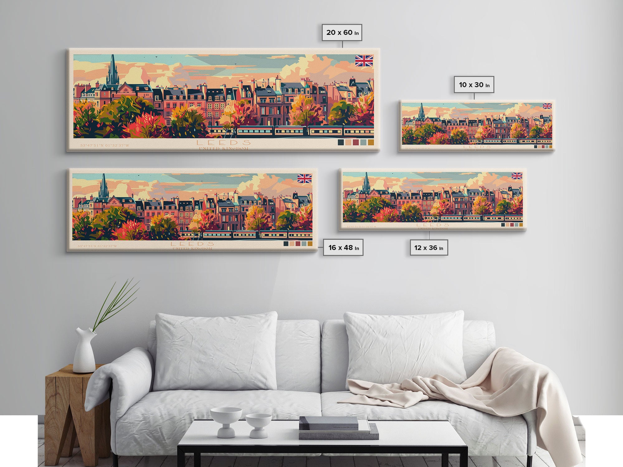 Leeds United Kingdom Wall Art, Panoramic Travel Poster, Panoramic Framed Canvas Print, City Wall Art, Wall Hanging Home Decor, Travel Art