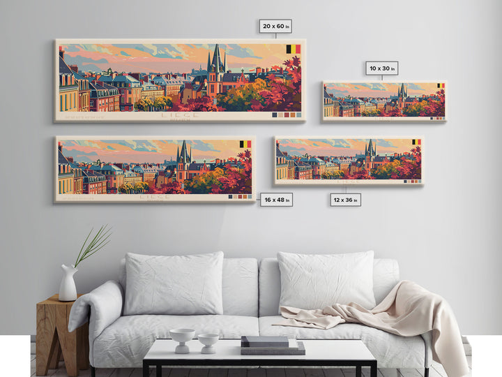 Liege Belgium Panoramic Travel Poster, Framed Canvas Print or Metal Wall Art, Travel Art, Home Decor, Panoramic Painting, Midcentury Art