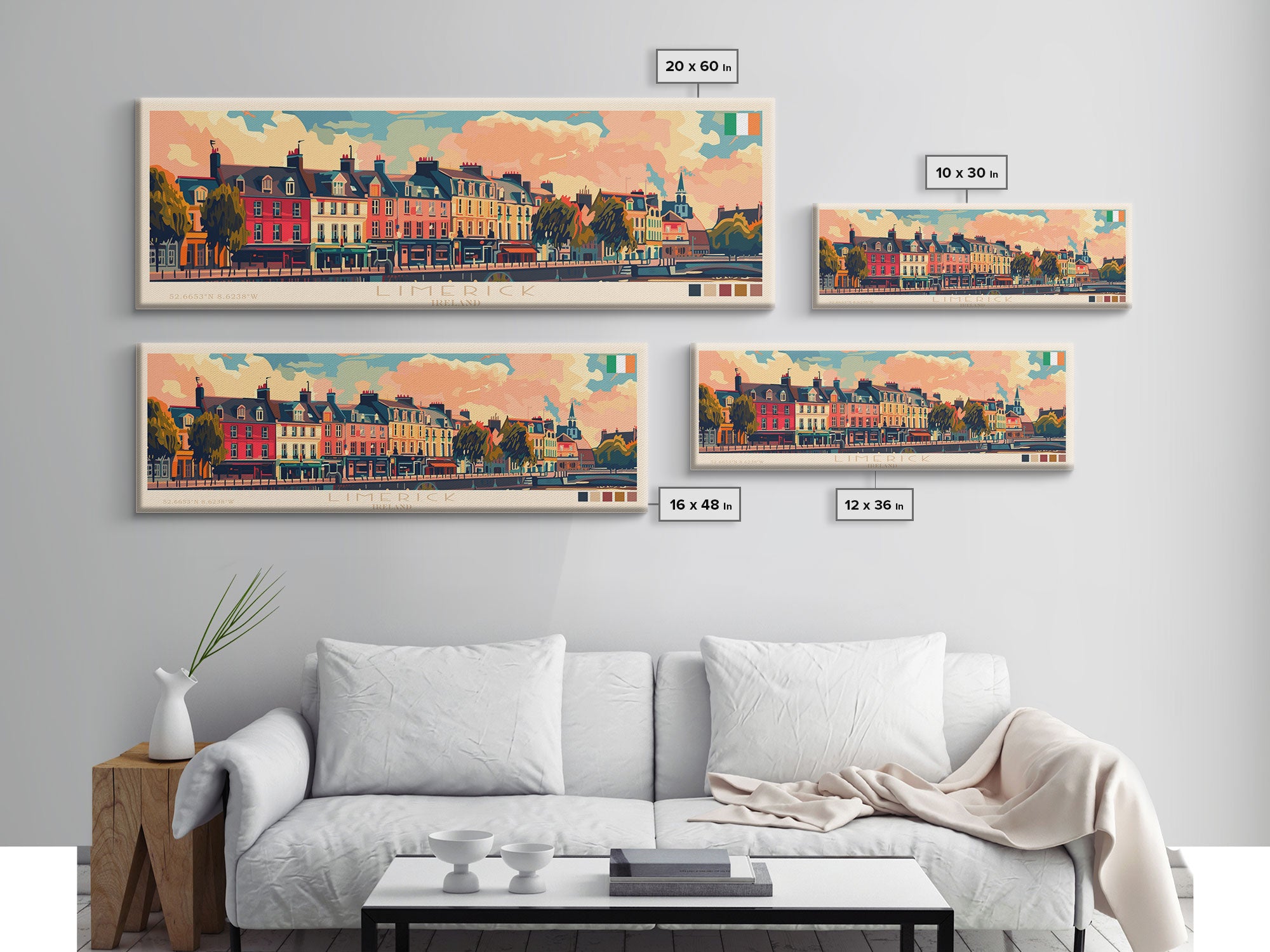 Limerick Ireland Travel Print Wall Art, Panoramic City Art, Travel Art, Wall Decor, Vacation Gift, Framed Canvas Print Or Metal Art