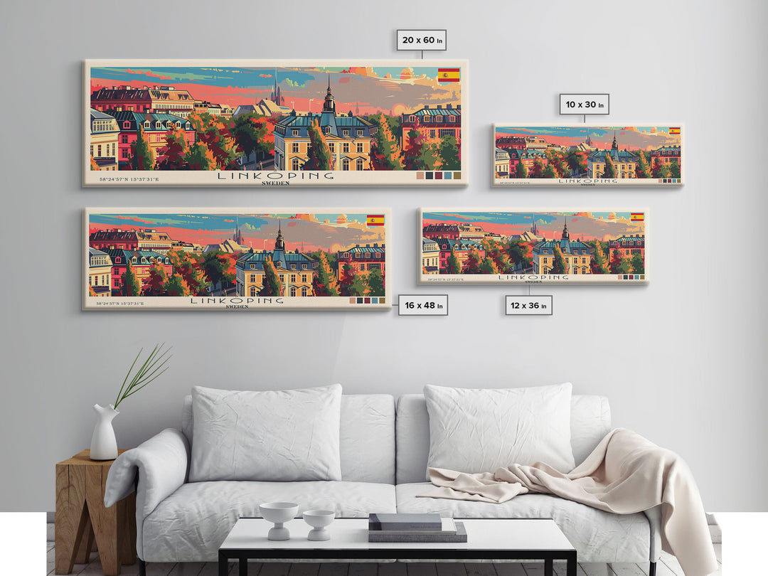 Linkoping Sweden Travel Art, City Art, Framed Canvas Print or Metal Wall Art, Europe Travel Poster, Panoramic Wall Art, Extra Wide Wall Art