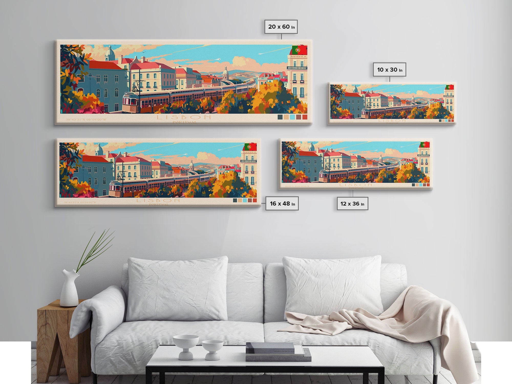 Lisbon Portugal Travel Print Wall Art, Panoramic City Art, Travel Art, Wall Decor, Vacation Gift, Framed Canvas Print Or Metal Art