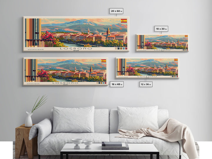 Logroño Spain Travel Art, City Art, Framed Canvas Print or Metal Wall Art, Europe Travel Poster, Panoramic Wall Art, Extra Wide Wall Art