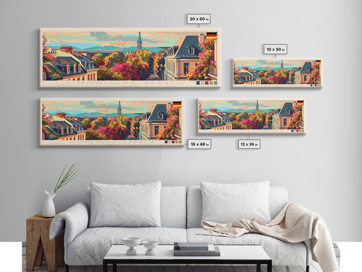 Monchengladbach Germany Travel Art, City Art, Framed Canvas Print or Metal Wall Art, Europe Travel Poster, Panoramic Wall Art, Extra Wide Wall Art