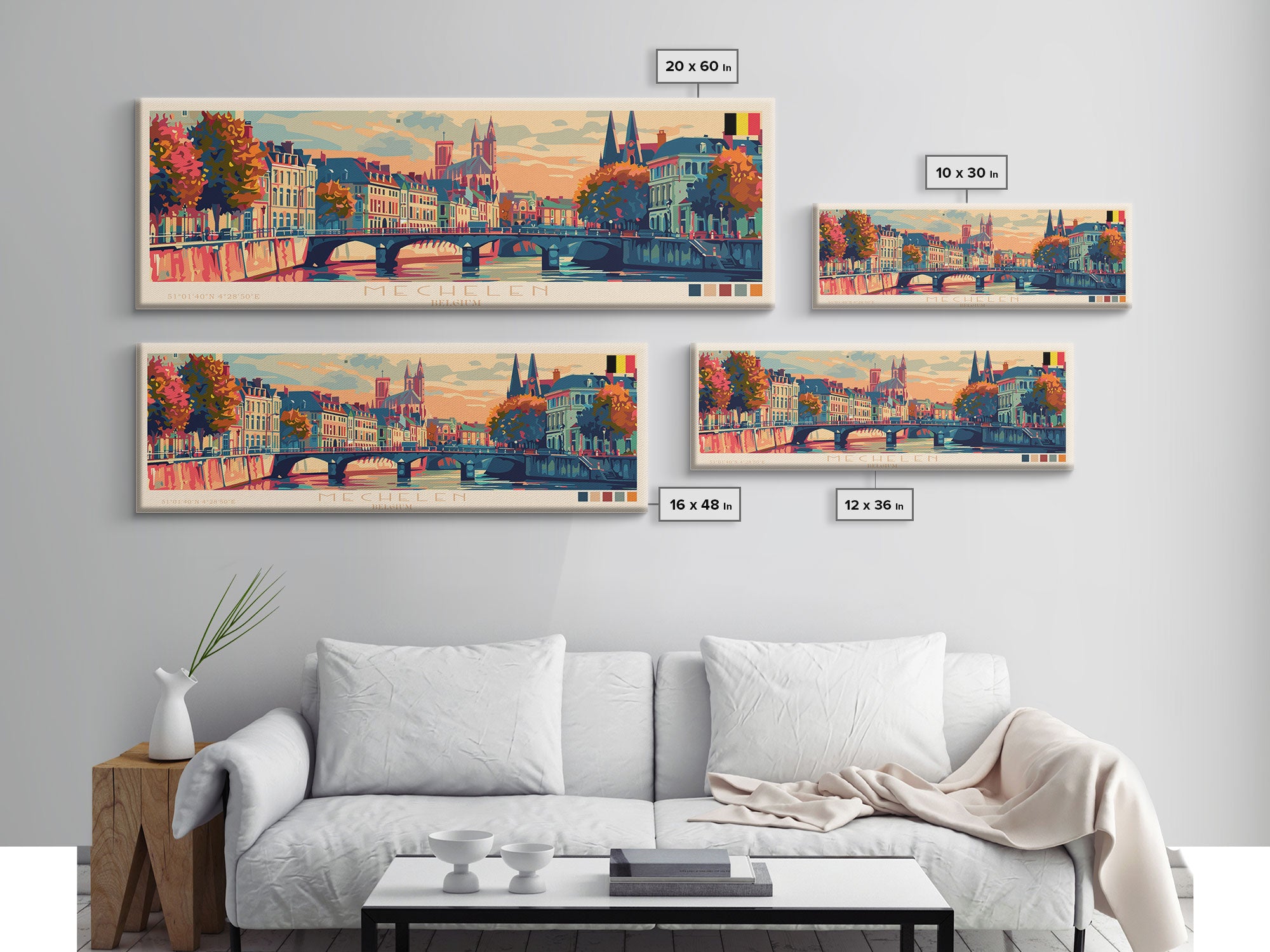 Mechelen Belgium Panoramic Travel Poster, Framed Canvas Print or Metal Wall Art, Travel Art, Home Decor, Panoramic Painting, Midcentury Art