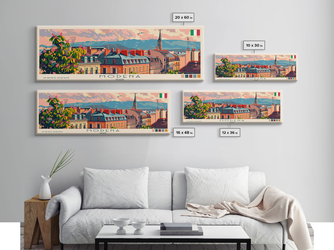 Modena Italy Travel Print Wall Art, Panoramic City Art, Travel Art, Wall Decor, Vacation Gift, Framed Canvas Print Or Metal Art