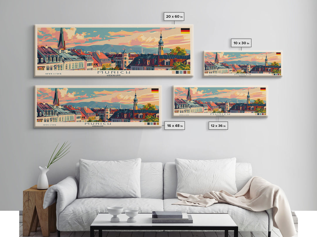 Munich Germany Wall Art, Panoramic Travel Poster, Panoramic Framed Canvas Print, City Wall Art, Wall Hanging Home Decor, Travel Art