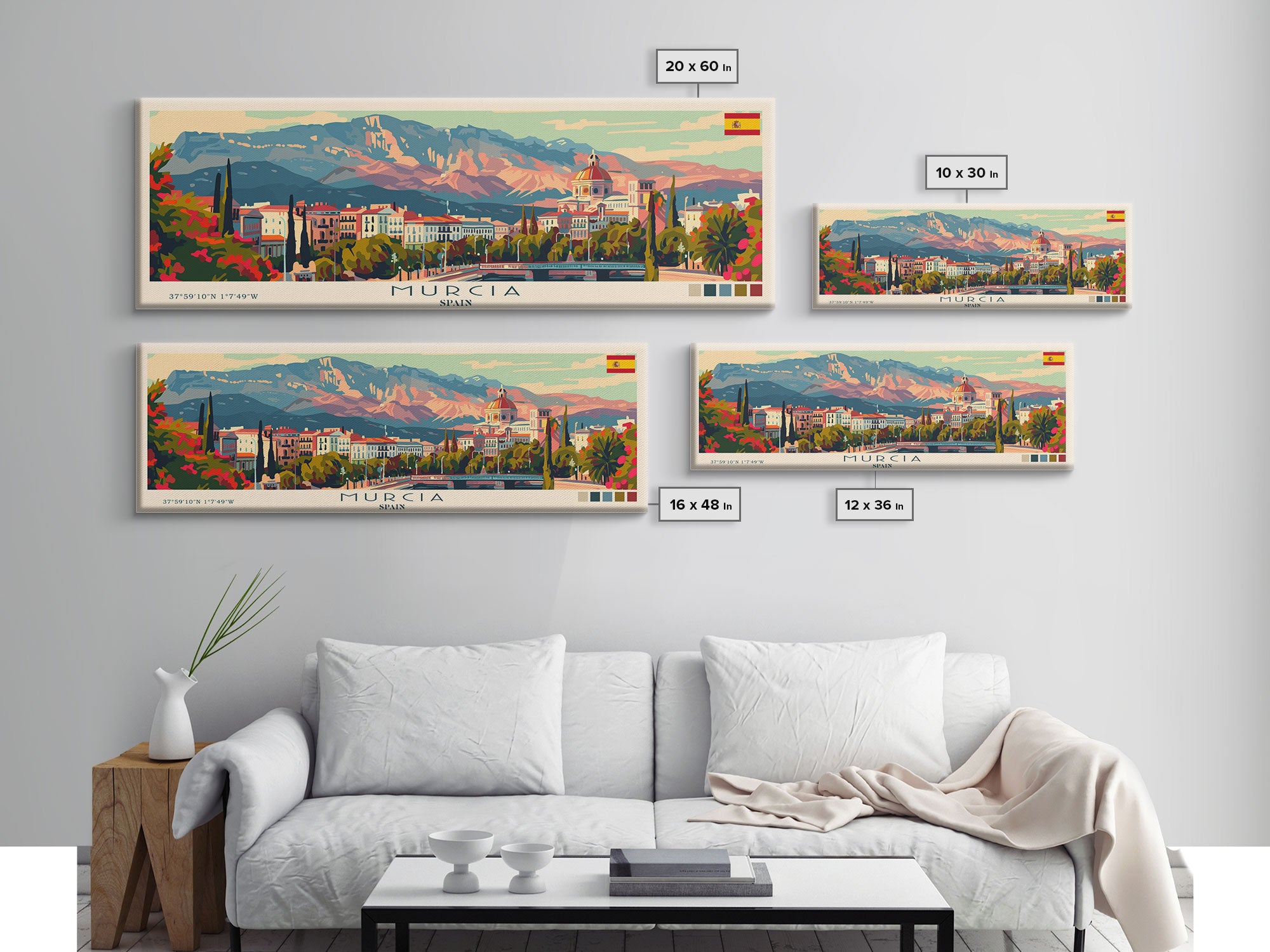 Murcia Spain Travel Art, City Art, Framed Canvas Print or Metal Wall Art, Europe Travel Poster, Panoramic Wall Art, Extra Wide Wall Art