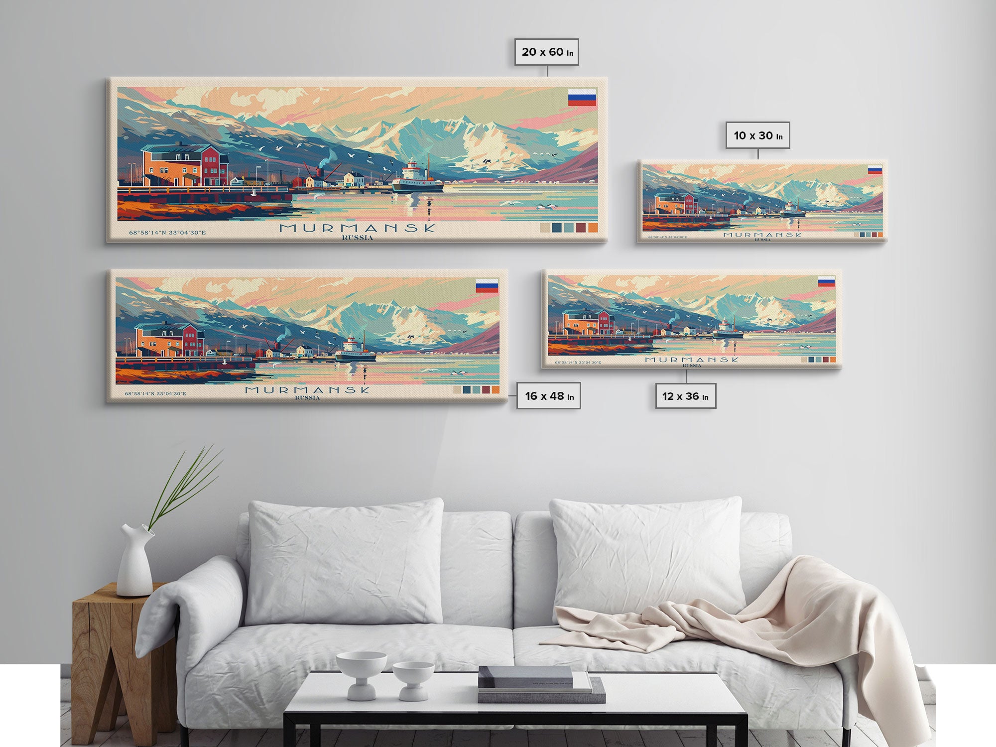 Murmansk Russia Panoramic Travel Poster, Framed Canvas Print or Metal Wall Art, Travel Art, Home Decor, Panoramic Painting, Midcentury Art