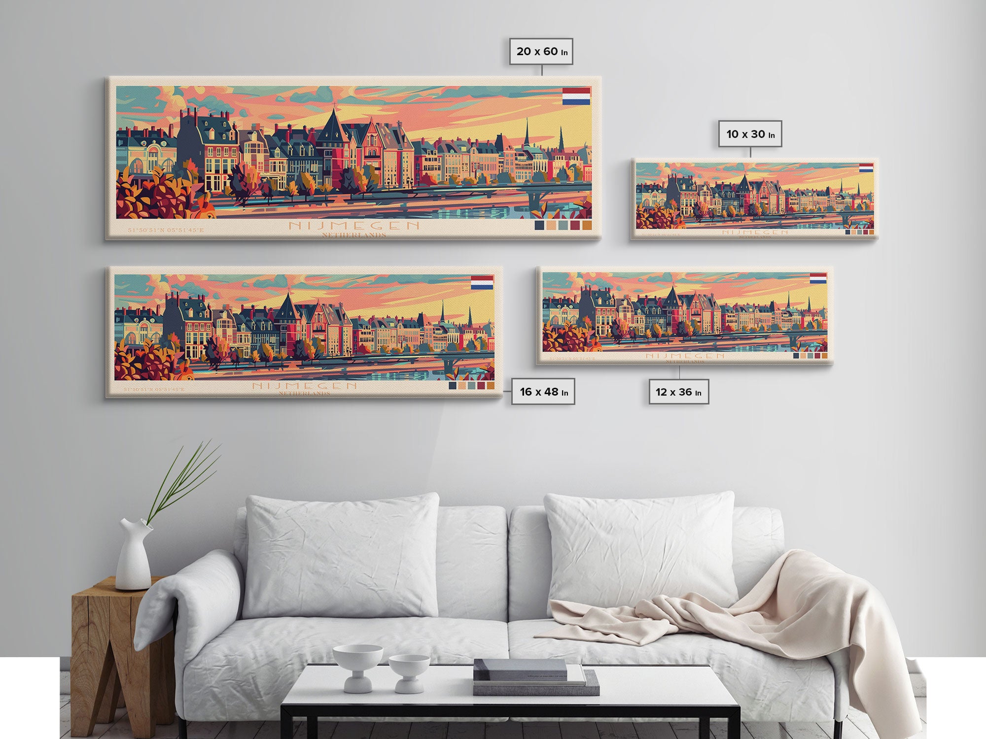 Nijmegen Netherlands Panoramic Travel Poster, Framed Canvas Print or Metal Wall Art, Travel Art, Home Decor, Panoramic Painting, Midcentury Art