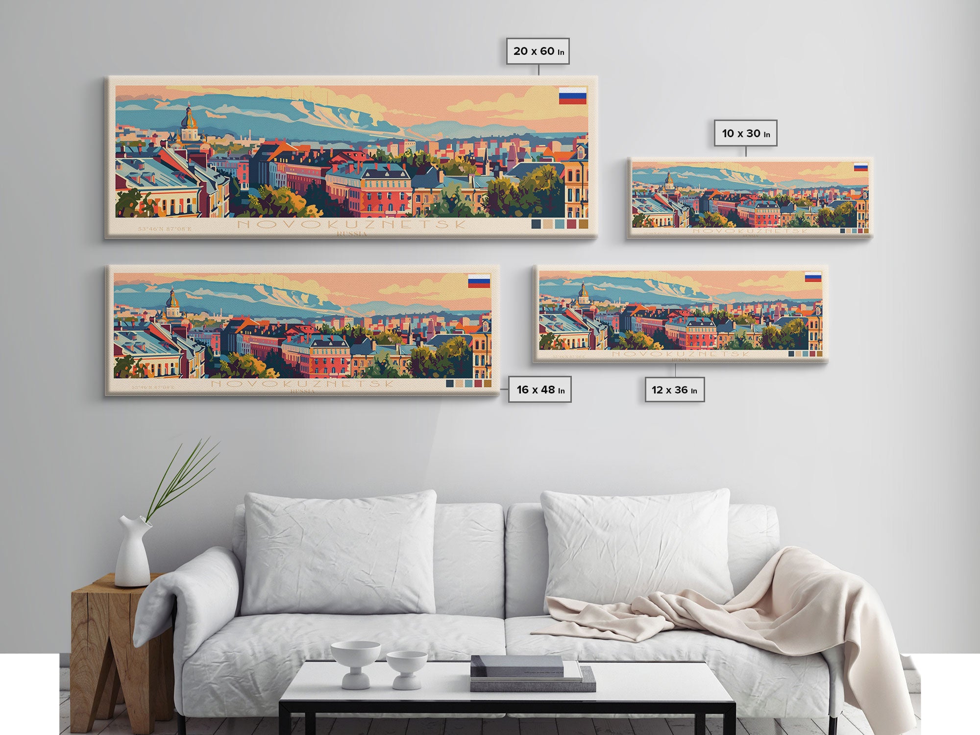 Novokuznetsk Russia Panoramic Travel Poster, Framed Canvas Print or Metal Wall Art, Travel Art, Home Decor, Panoramic Painting, Midcentury Art