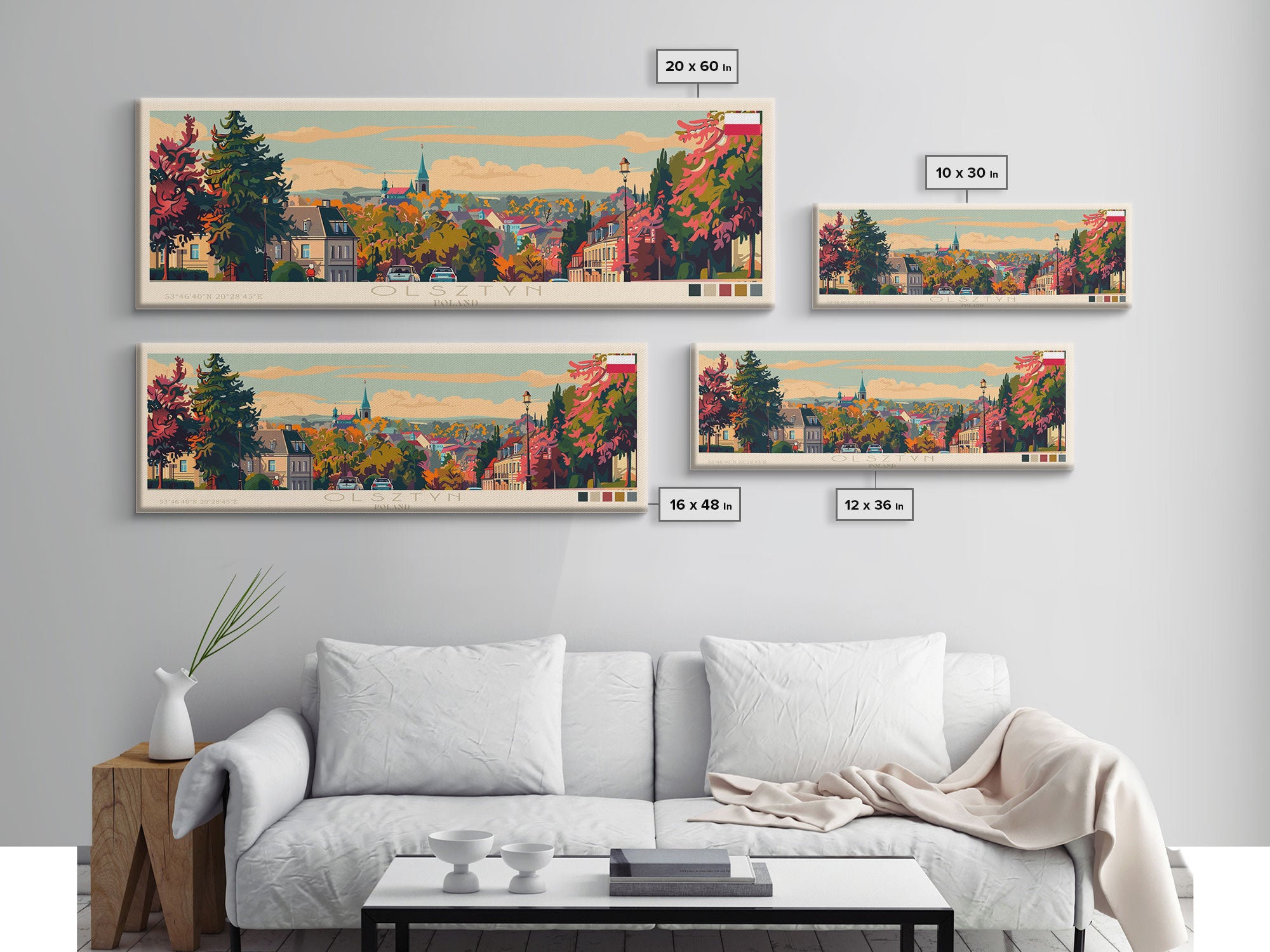 Olsztyn Poland Panoramic Travel Poster, Framed Canvas Print or Metal Wall Art, Travel Art, Home Decor, Panoramic Painting, Midcentury Art