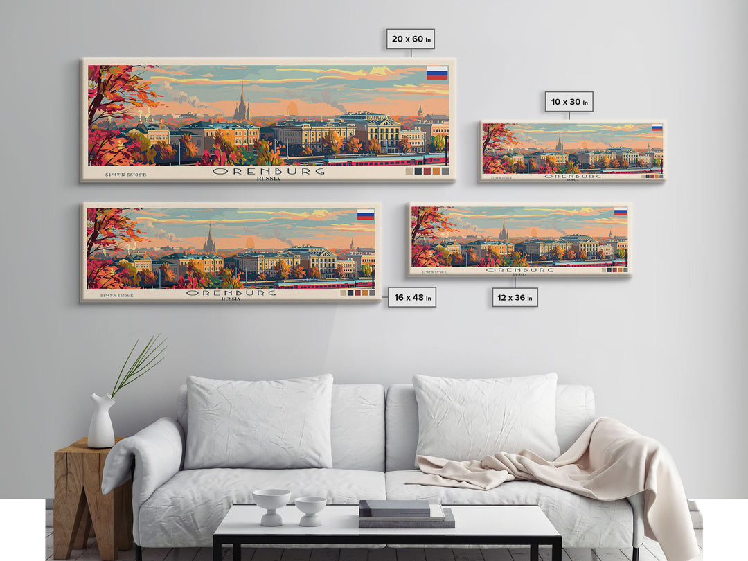 Orenburg Russia Panoramic Travel Poster, Framed Canvas Print or Metal Wall Art, Travel Art, Home Decor, Panoramic Painting, Midcentury Art