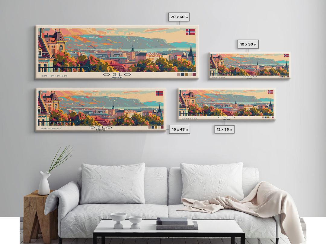 Oslo Norway Travel Art, City Art, Framed Canvas Print or Metal Wall Art, Europe Travel Poster, Panoramic Wall Art, Extra Wide Wall Art