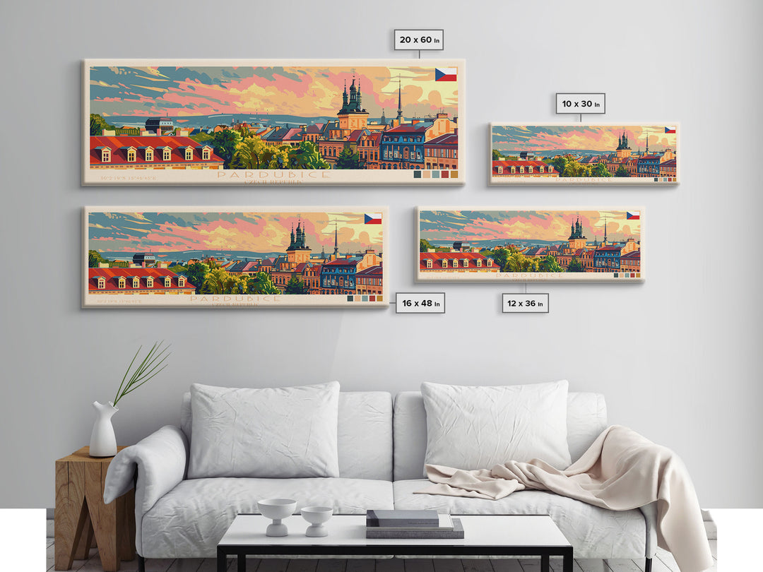 Pardubice Czech Republic Travel Art, City Art, Framed Canvas Print or Metal Wall Art, Europe Travel Poster, Panoramic Wall Art, Extra Wide Wall Art