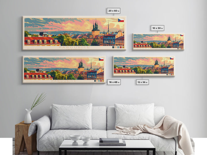 Pardubice Czech Republic Travel Art, City Art, Framed Canvas Print or Metal Wall Art, Europe Travel Poster, Panoramic Wall Art, Extra Wide Wall Art