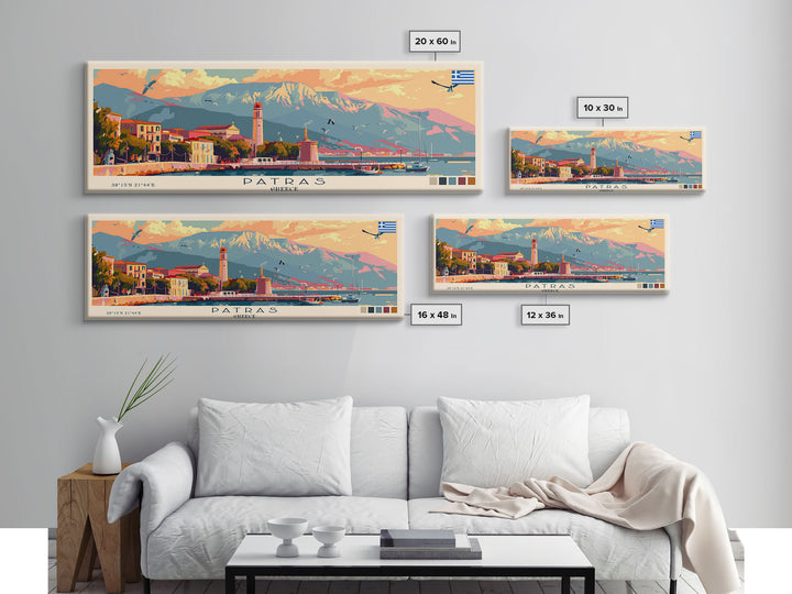 Patras Greece Travel Art, City Art, Framed Canvas Print or Metal Wall Art, Europe Travel Poster, Panoramic Wall Art, Extra Wide Wall Art