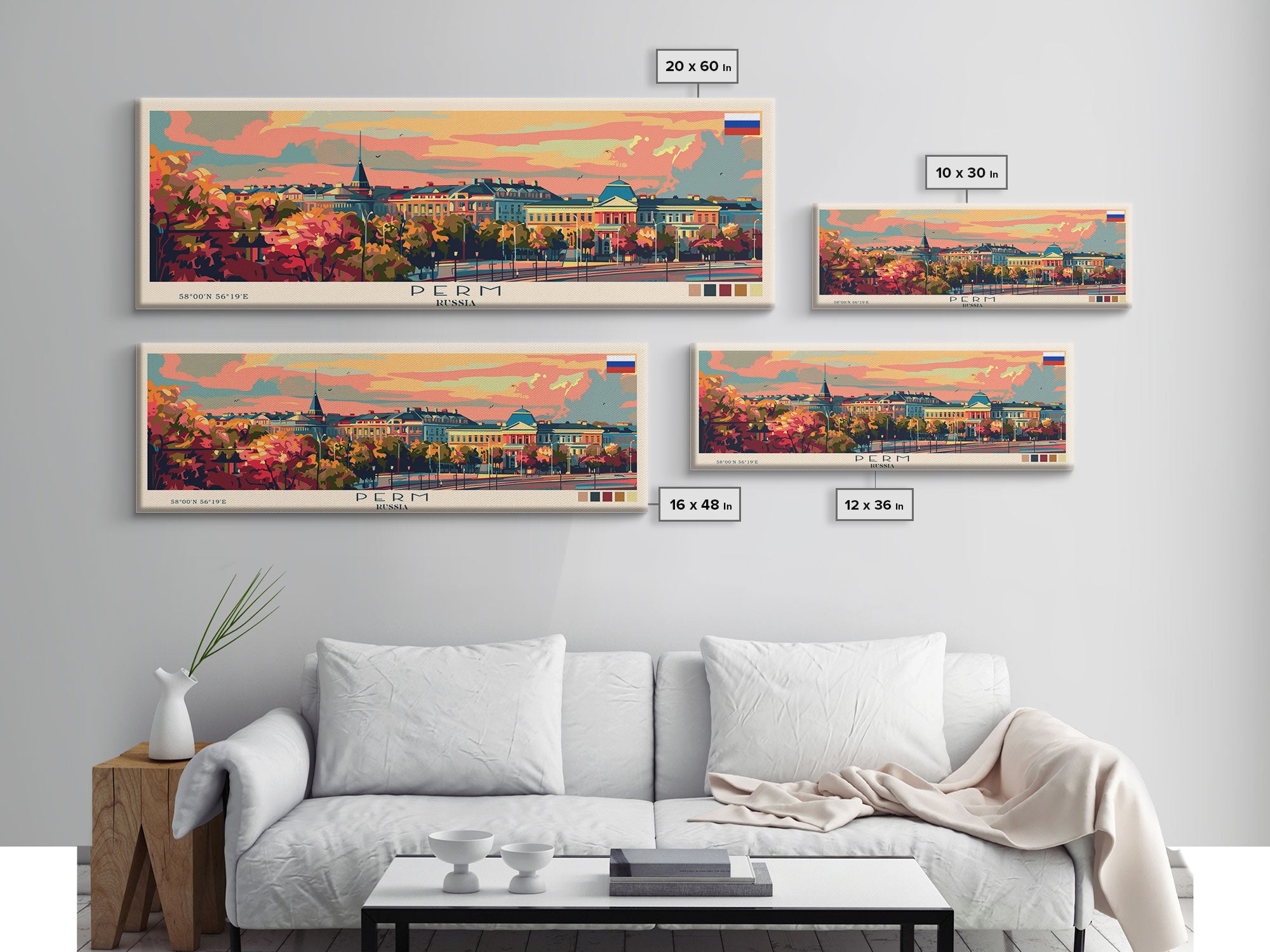 Perm Russia Travel Art, City Art, Framed Canvas Print or Metal Wall Art, Europe Travel Poster, Panoramic Wall Art, Extra Wide Wall Art