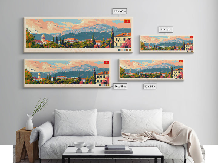 Podgorica Montenegro Travel Art, City Art, Framed Canvas Print or Metal Wall Art, Europe Travel Poster, Panoramic Wall Art, Extra Wide Wall Art