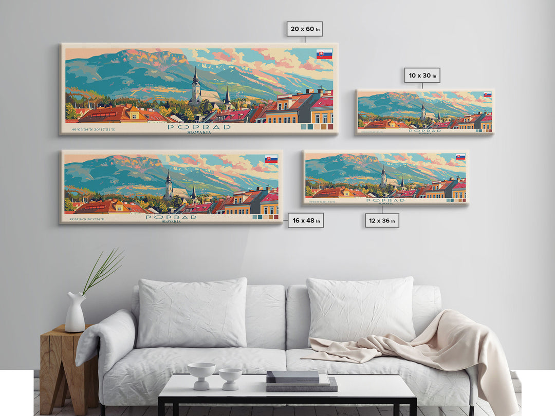 Poprad Slovakia Travel Print Wall Art, Panoramic City Art, Travel Art, Wall Decor, Vacation Gift, Framed Canvas Print Or Metal Art