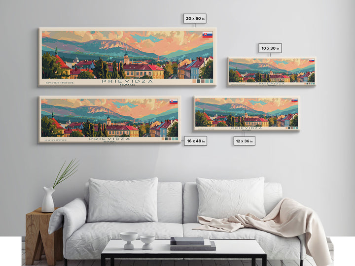 Prievidza Slovakia Travel Print Wall Art, Panoramic City Art, Travel Art, Wall Decor, Vacation Gift, Framed Canvas Print Or Metal Art