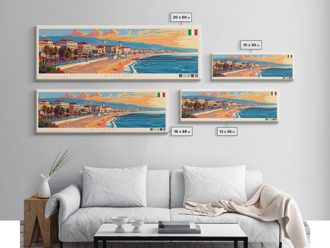 Rimini Italy Travel Art, City Art, Framed Canvas Print or Metal Wall Art, Europe Travel Poster, Panoramic Wall Art, Extra Wide Wall Art