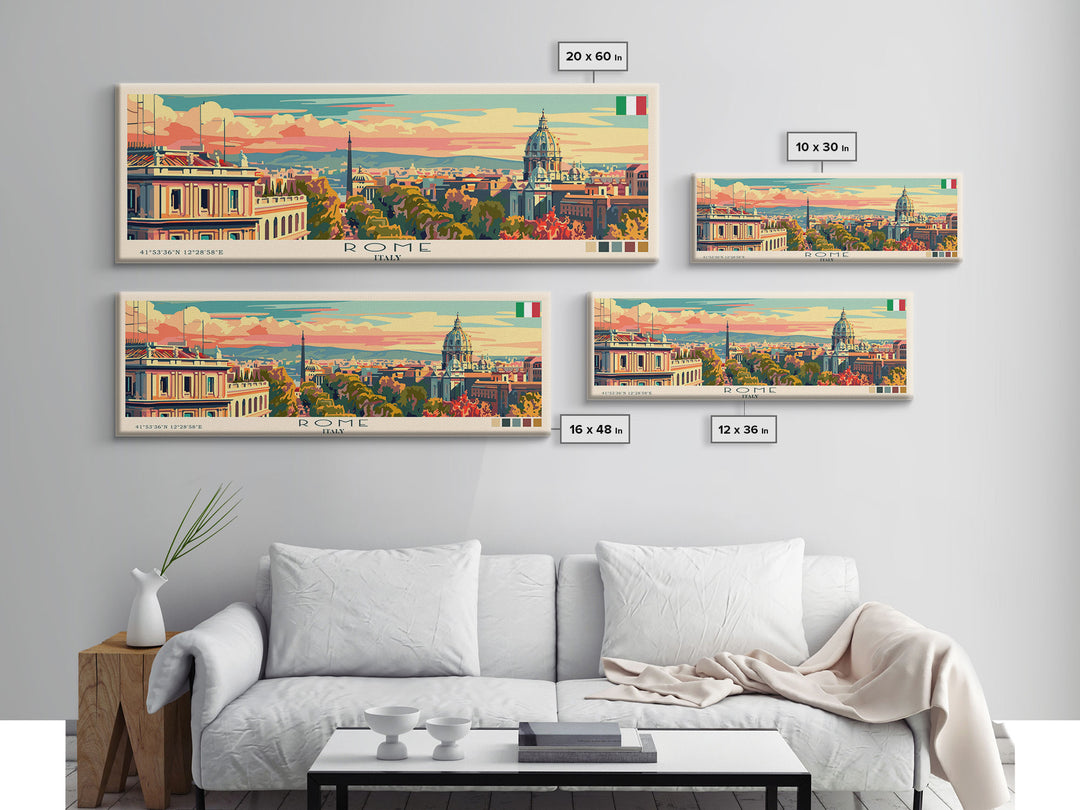 Rome Italy Travel Print Wall Art, Panoramic City Art, Travel Art, Wall Decor, Vacation Gift, Framed Canvas Print Or Metal Art