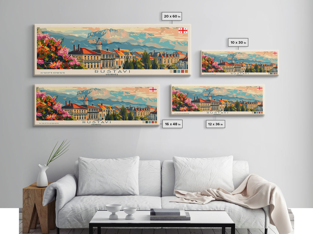 Rustavi Georgia Travel Art, City Art, Framed Canvas Print or Metal Wall Art, Europe Travel Poster, Panoramic Wall Art, Extra Wide Wall Art