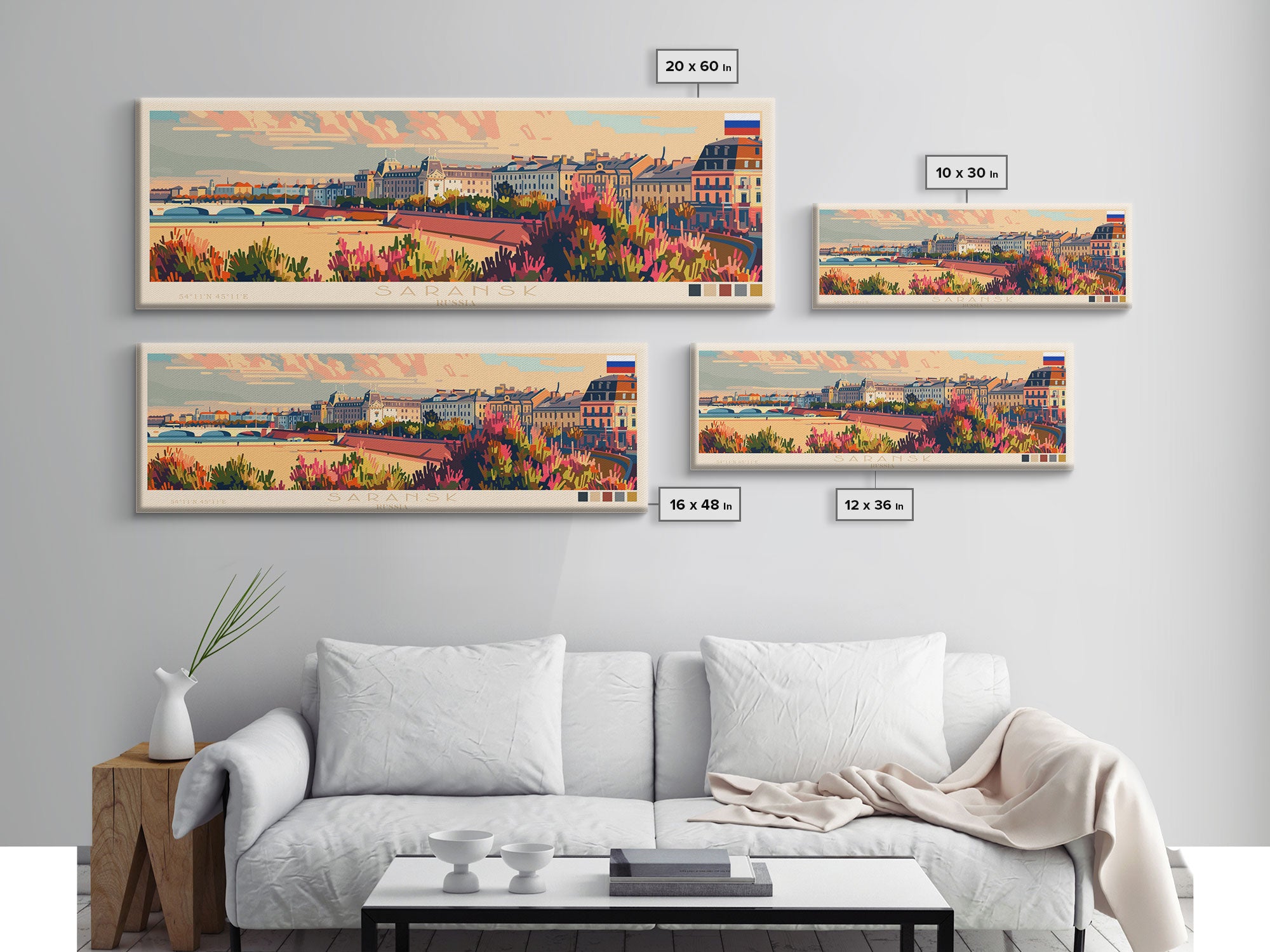 Saransk Russia Panoramic Travel Poster, Framed Canvas Print or Metal Wall Art, Travel Art, Home Decor, Panoramic Painting, Midcentury Art