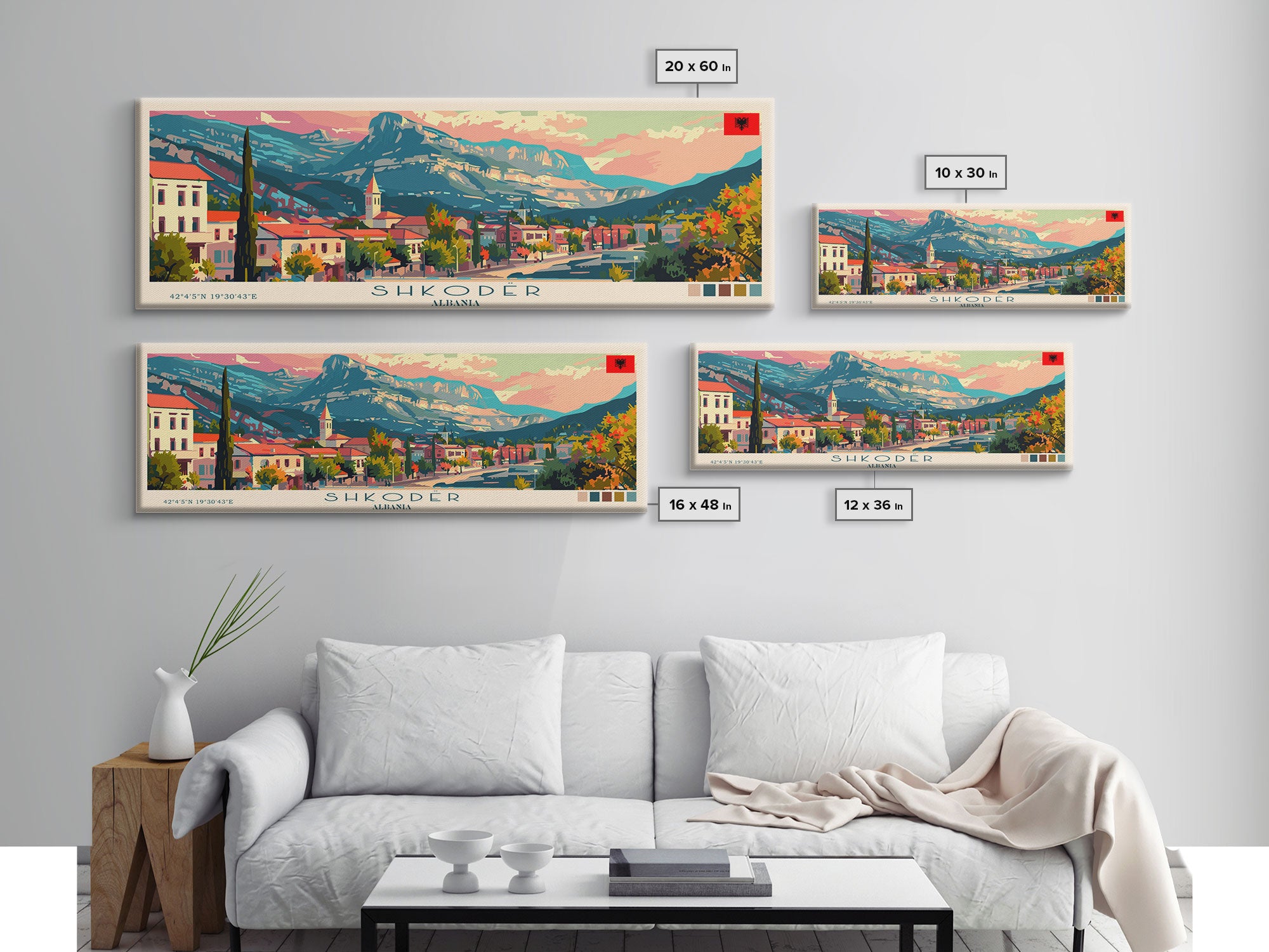 Shkodr Albania Travel Print Wall Art, Panoramic City Art, Travel Art, Wall Decor, Vacation Gift, Framed Canvas Print Or Metal Art