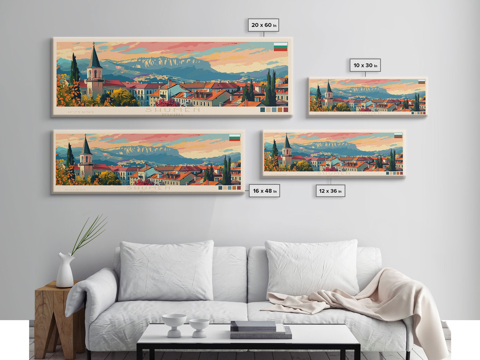 Shumen Bulgaria Travel Art, City Art, Framed Canvas Print or Metal Wall Art, Europe Travel Poster, Panoramic Wall Art, Extra Wide Wall Art