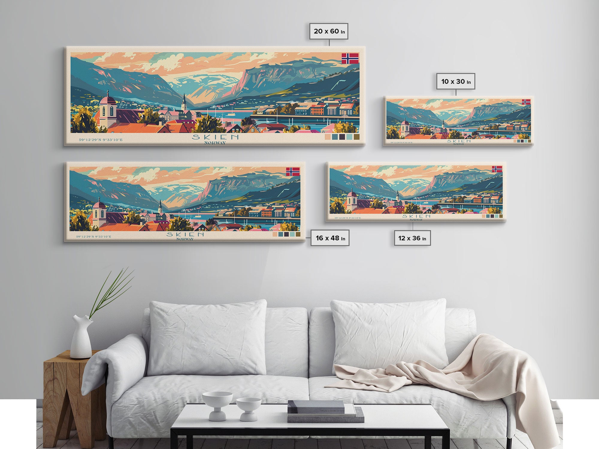 Skien Norway Travel Art, City Art, Framed Canvas Print or Metal Wall Art, Europe Travel Poster, Panoramic Wall Art, Extra Wide Wall Art