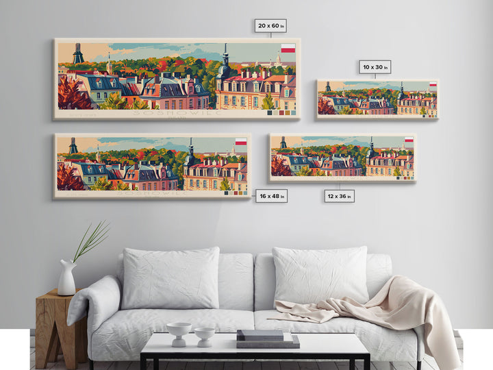 Sosnowiec Poland Panoramic Travel Poster, Framed Canvas Print or Metal Wall Art, Travel Art, Home Decor, Panoramic Painting, Midcentury Art