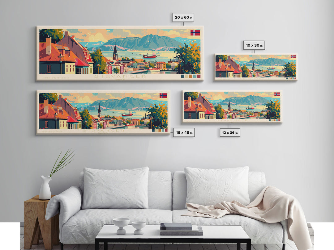 Stavanger Norway Travel Art, City Art, Framed Canvas Print or Metal Wall Art, Europe Travel Poster, Panoramic Wall Art, Extra Wide Wall Art