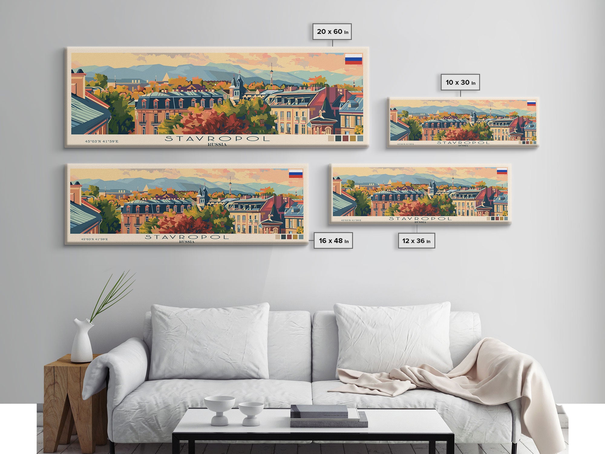 Stavropol Russia Panoramic Travel Poster, Framed Canvas Print or Metal Wall Art, Travel Art, Home Decor, Panoramic Painting, Midcentury Art