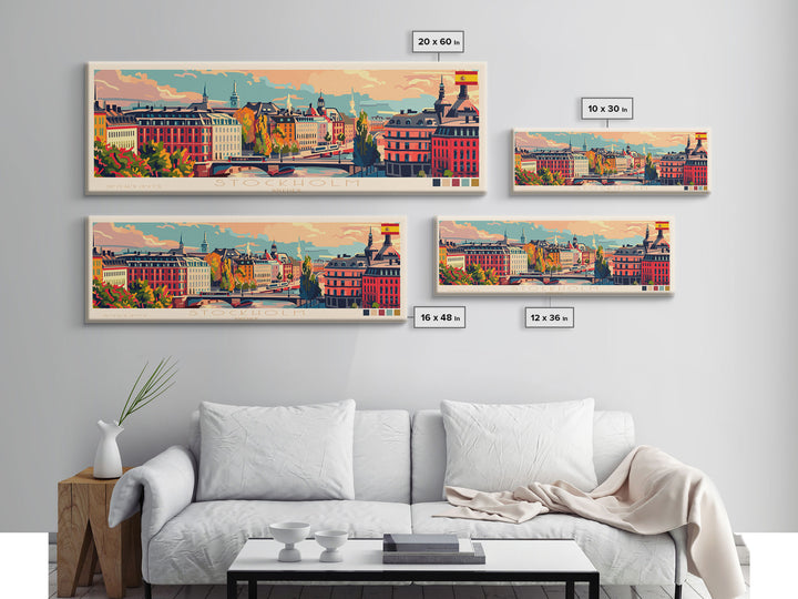 Stockholm Sweden Travel Art, City Art, Framed Canvas Print or Metal Wall Art, Europe Travel Poster, Panoramic Wall Art, Extra Wide Wall Art